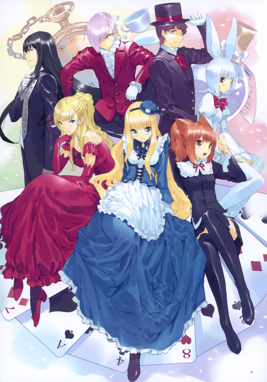 ace_of_spades, alice_(wonderland), alice_in_wonderland, bottle, card, cheshire_cat, cup, highres