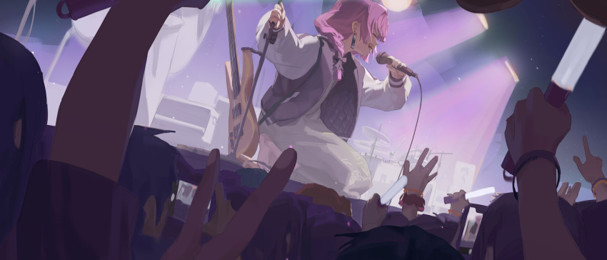 absurdres, bass_guitar, black_bow, black_nails, bocchi_the_rock!, bow, bracelet, braid