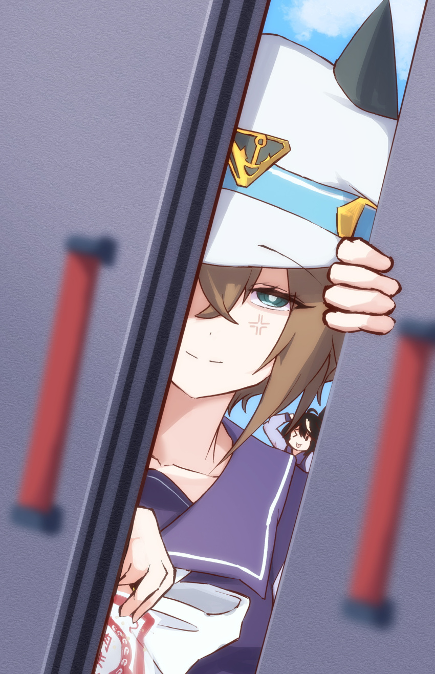 >_o, 2girls, ahoge, anger_vein, animal_ears, baozi, blurry, blurry_foreground