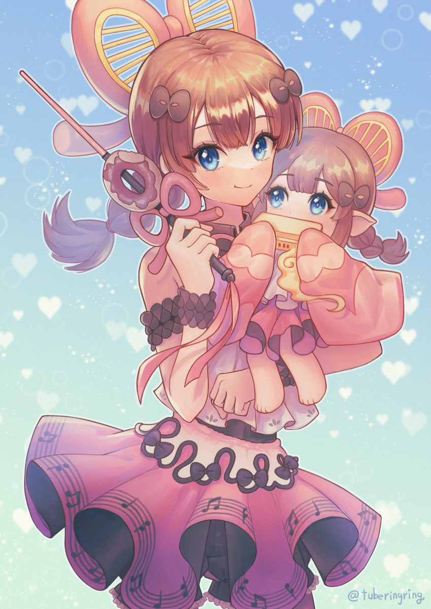 baton_(conducting), blue_eyes, braid, breasts, brown_hair, dosolfachord_cutia, dress, duel_monster