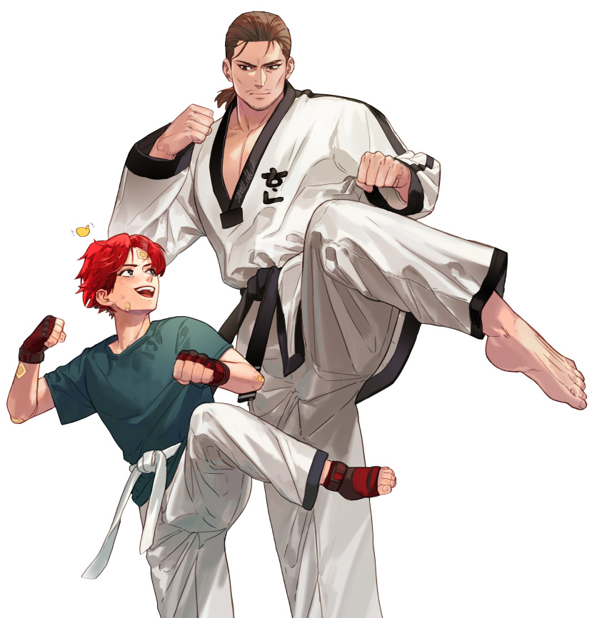absurdres, aged_down, artist_name, baek_doo_san, barefoot, belt, collarbone, dobok