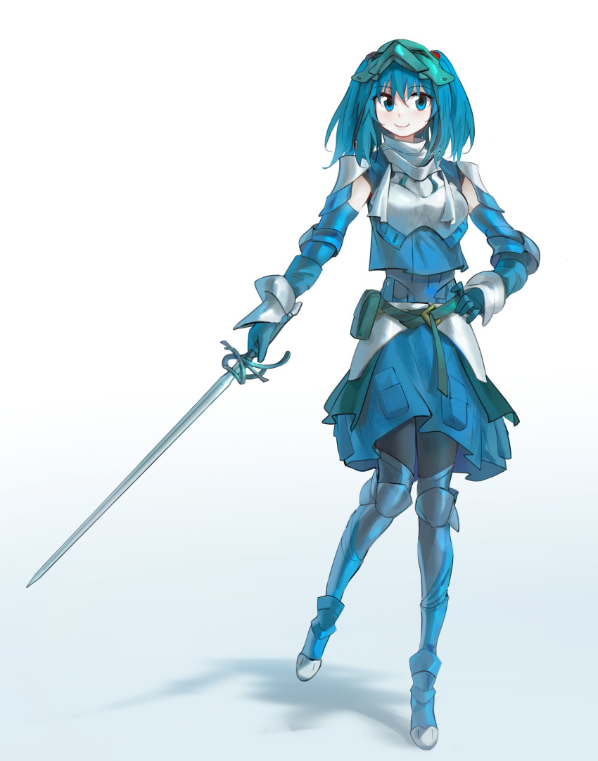 1girl, absurdres, adapted_costume, aesur_a, armor, blue_eyes, blue_hair, breastplate