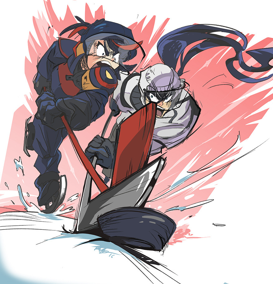 agressive, blue_eyes, hockey_(sport), hockey_mask, hockey_puck, kill_la_kill, kiryuuin_satsuki, long_hair