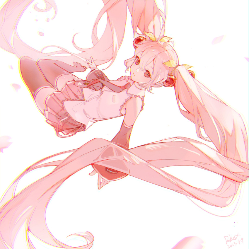 1girl, artist_name, bare_shoulders, cherry, dated, detached_sleeves, dokex_xx, falling_petals