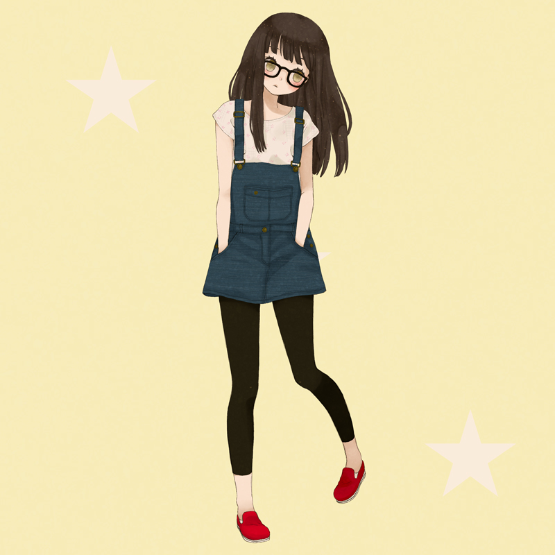 glasses, leggings, mizutamako, original, overalls, solo