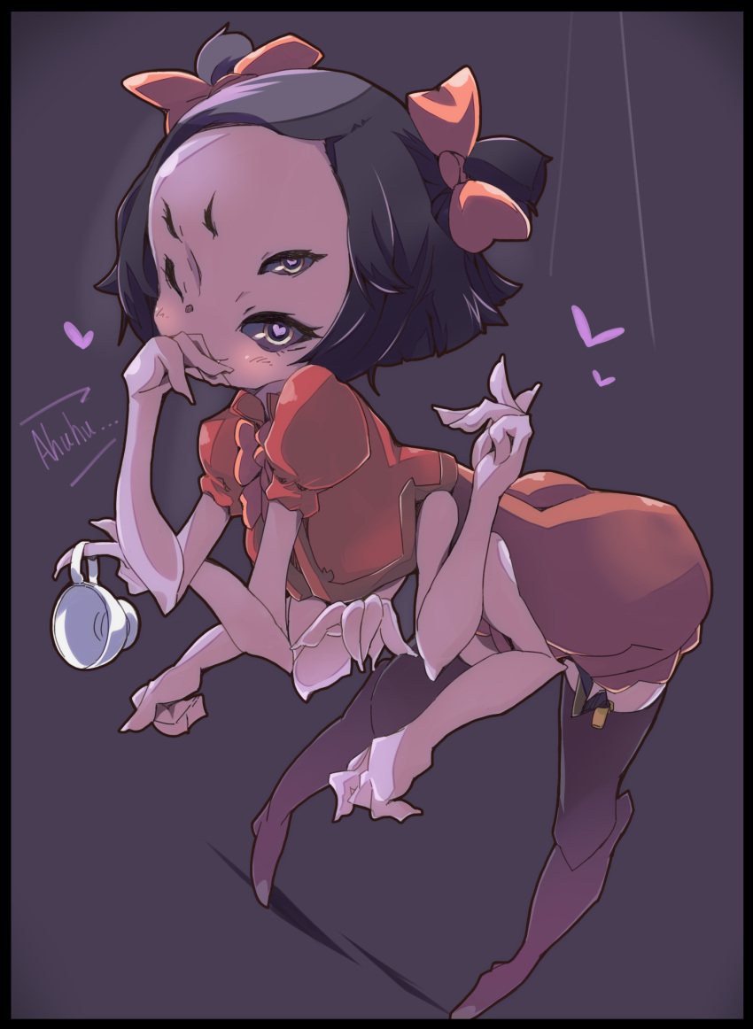 1girl, arthropod_girl, black_eyes, black_hair, black_sclera, blush, bodysuit, closed_eyes