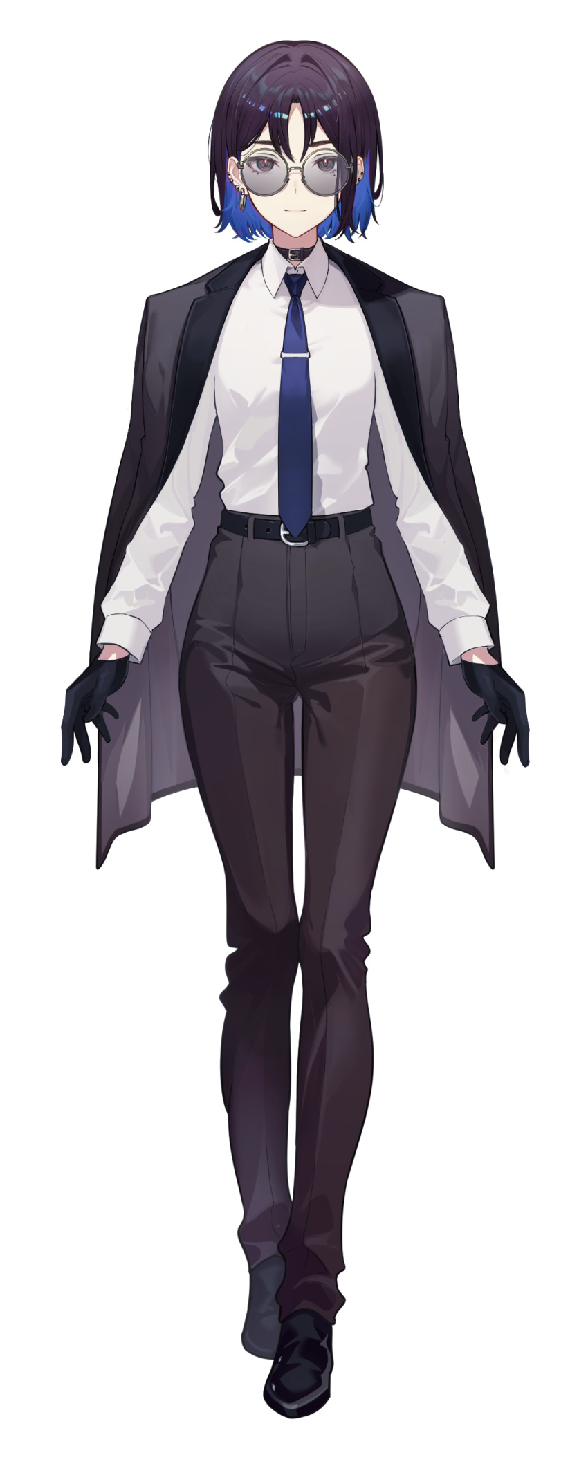1girl, absurdres, belt, black_belt, black_coat, black_footwear, black_gloves, black_hair