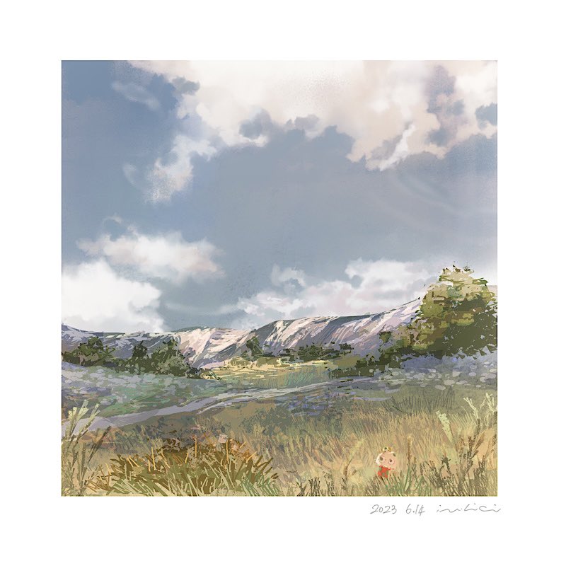 blue_sky, bush, clouds, cloudy_sky, creature, grass, mimoth, original
