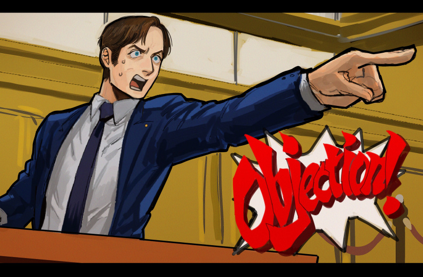 1boy, absurdres, ace_attorney, better_call_saul, blue_eyes, blue_jacket, blue_necktie, blue_suit