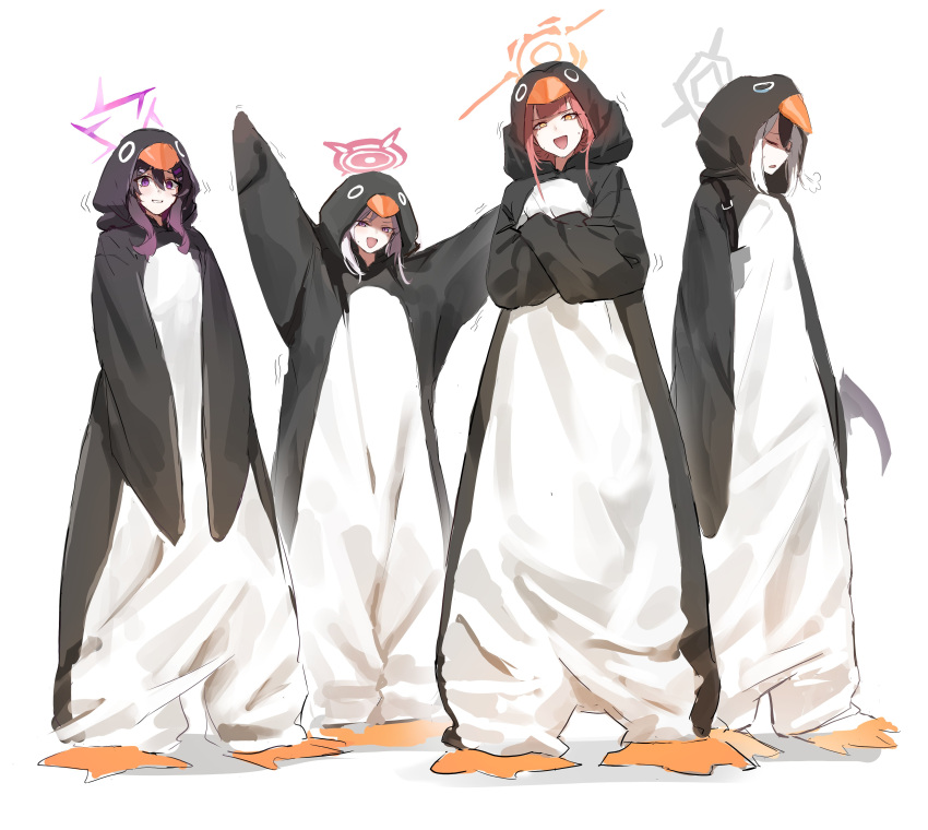 4girls, absurdres, animal_costume, arms_up, aru_(blue_archive), black_hair, blue_archive, blush