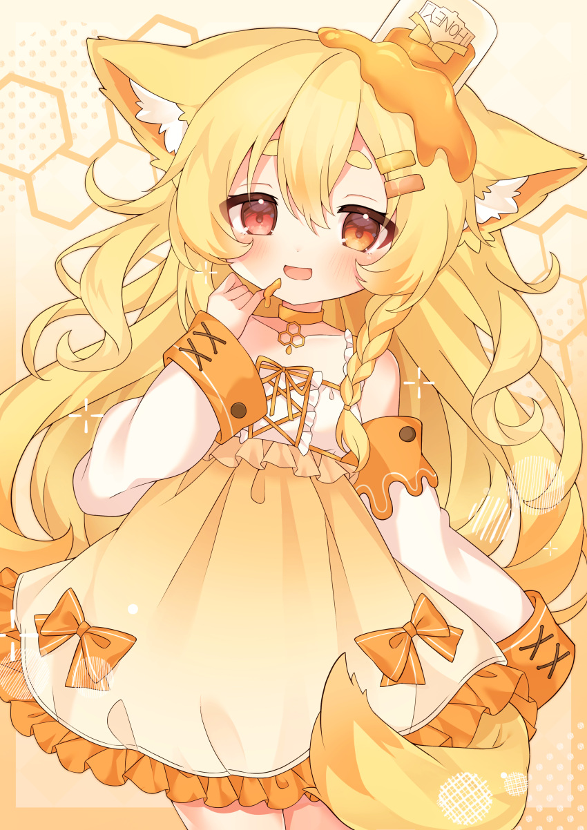 1girl, absurdres, animal_ears, blonde_hair, character_request, commission, cowboy_shot, detached_sleeves