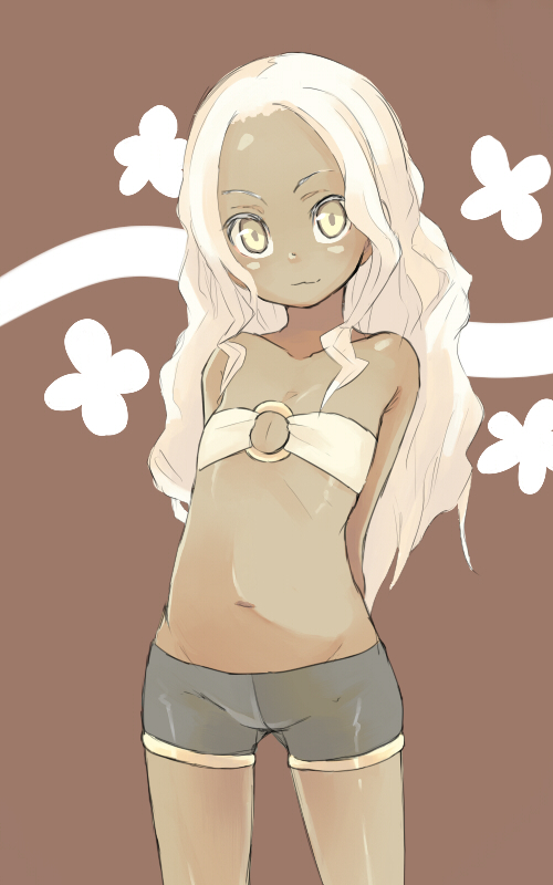 bike_shorts, blonde_hair, child, dark_skin, flat_chest, kiwa_(a-bell-abi), long_hair, lowleg
