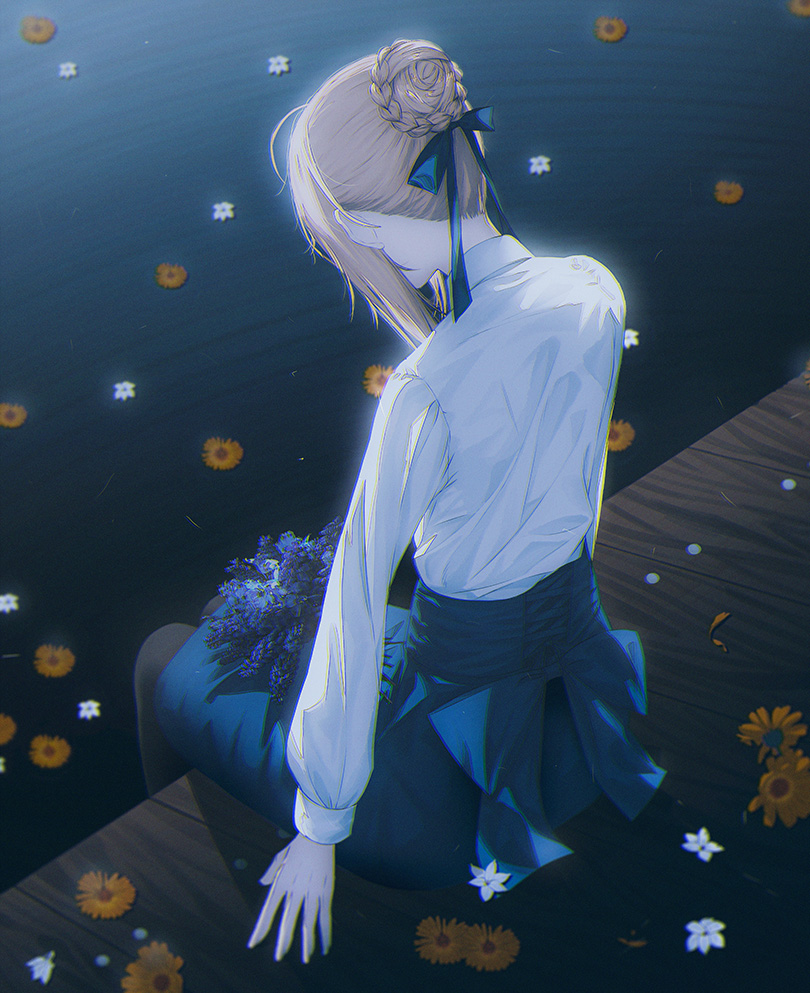 1girl, ahoge, artoria_pendragon_(fate), blonde_hair, bow, braid, fate/stay_night, fate_(series)