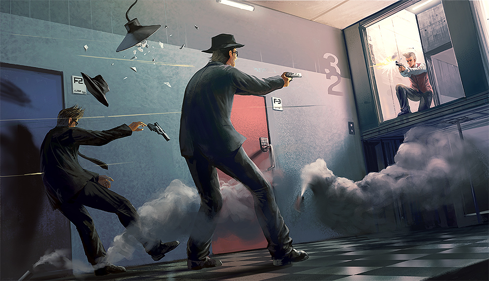elevator, elevator_action, explosive, firing, formal, glasses, grenade, gun