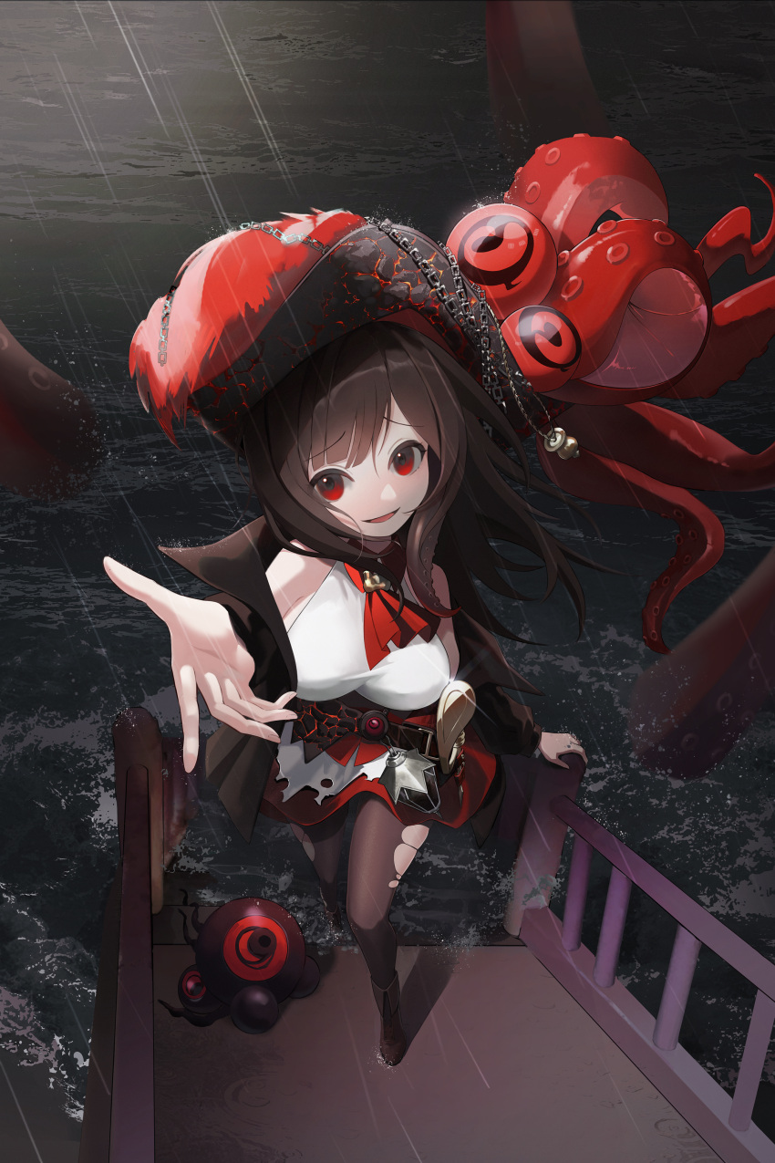 1girl, absurdres, ascot, azur_lane, black_coat, black_hair, black_pantyhose, brown_footwear