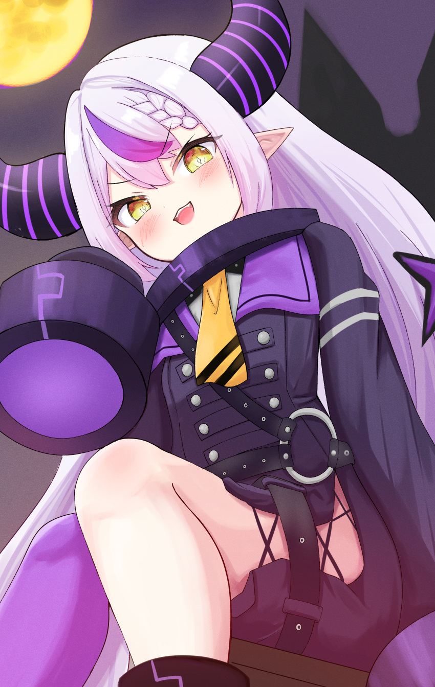 1girl, absurdres, black_dress, blush, demon_horns, dress, highres, hololive