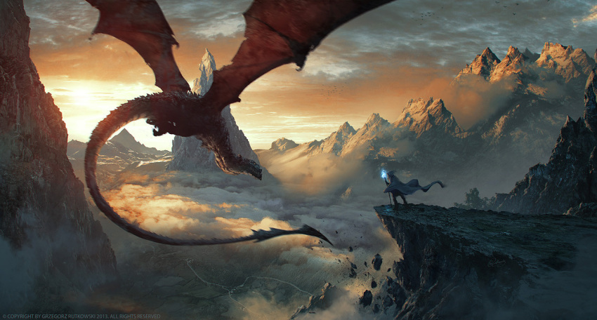 1other, above_clouds, ambiguous_gender, animal_focus, artist_name, cape, cliff, clouds