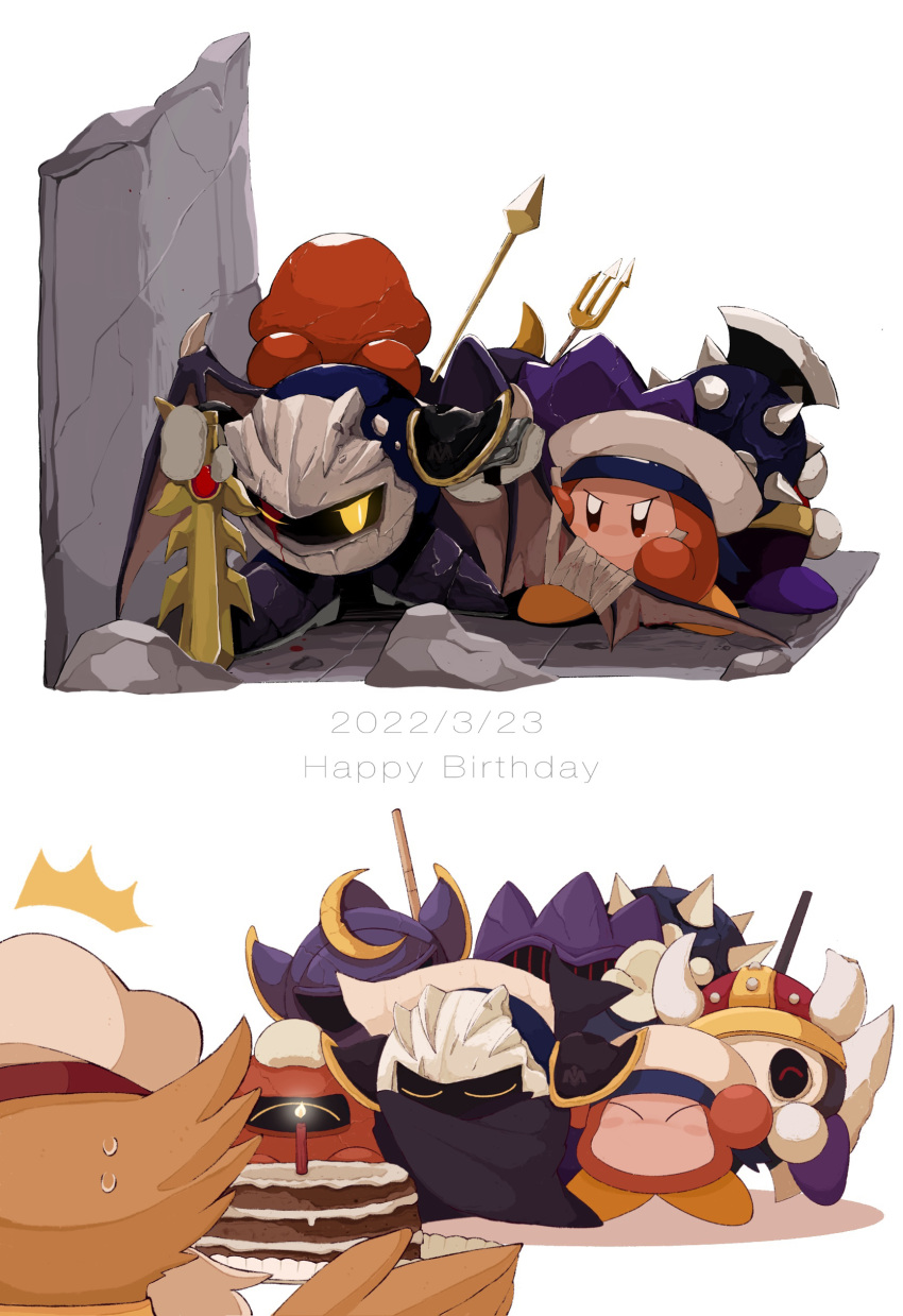 93mai, absurdres, armor, axe, axe_knight_(kirby), bandages, bat_wings, blood