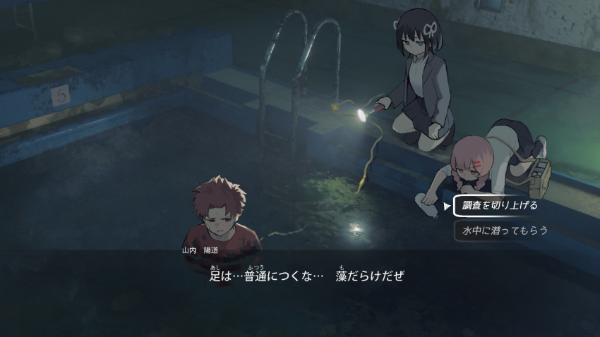 bandaid, bandaid_on_face, bottle, braid, choice, dialogue_box, dialogue_options, fake_screenshot