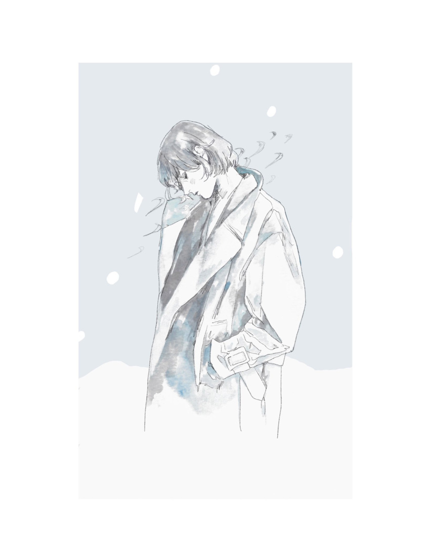 1boy, aofuji_sui, blue_theme, border, closed_eyes, closed_mouth, coat, facing_down