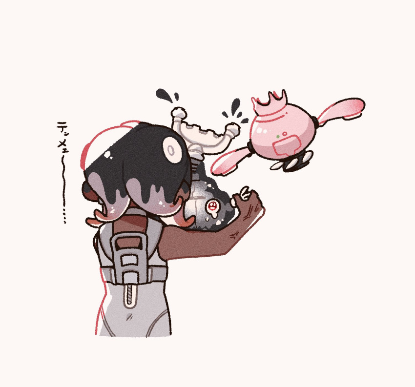 1boy, agent_8_(splatoon), black_hair, bodysuit, cropped_torso, crown, dark-skinned_male, dark_skin