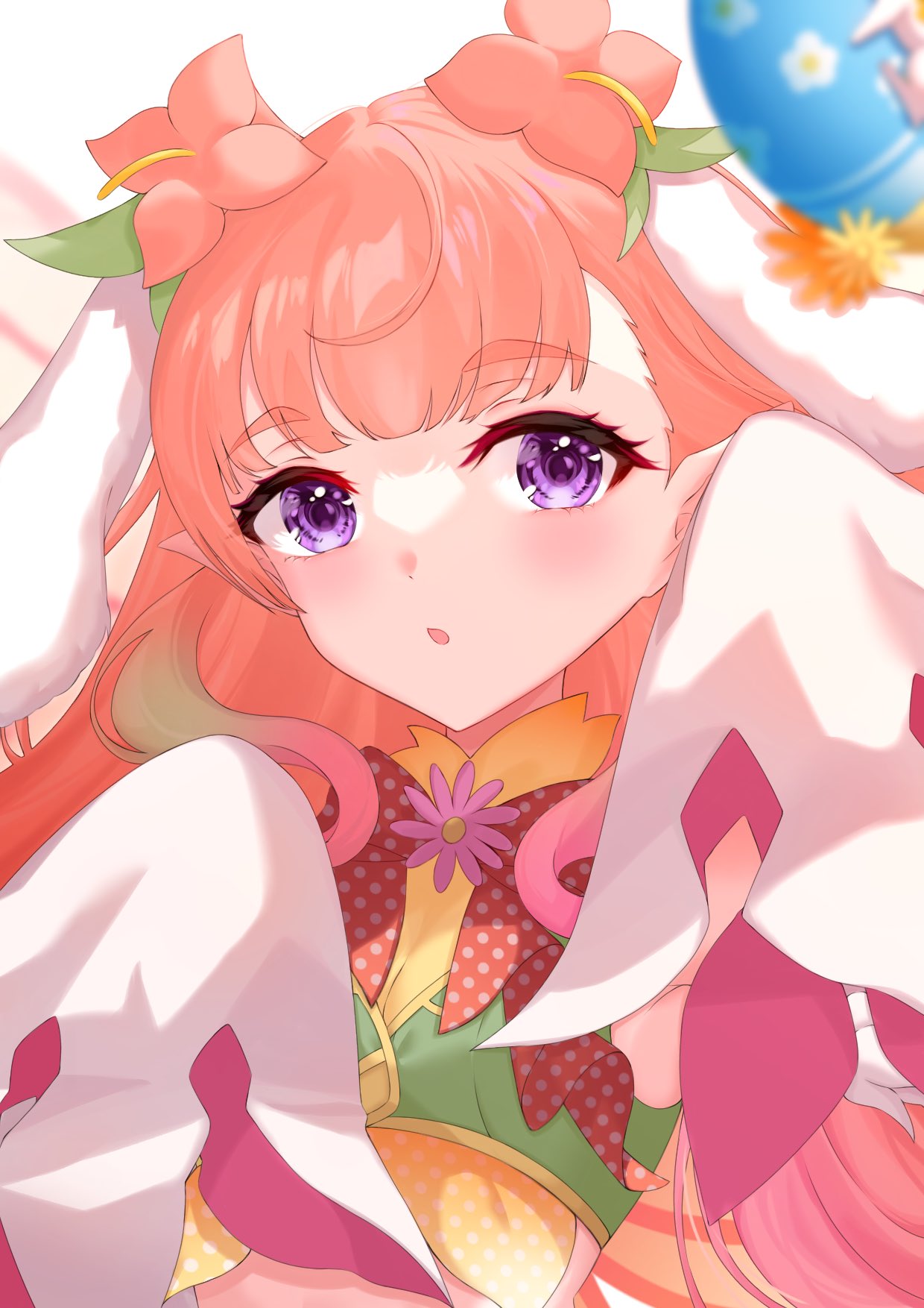 1girl, :o, animal_ears, blunt_bangs, easter_egg, egg, ell_0314, eyelashes