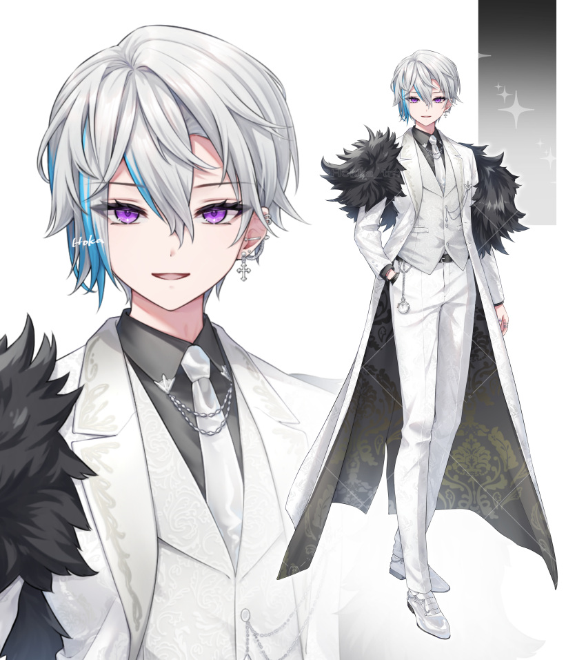 1boy, absurdres, arm_at_side, barbell_piercing, belt, belt_buckle, bishounen, black_belt