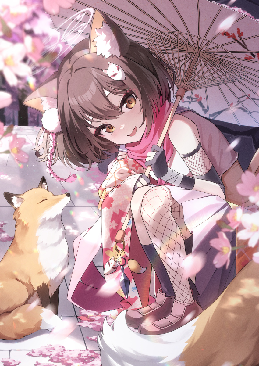 1girl, absurdres, animal, animal_ear_fluff, animal_ears, asymmetrical_legwear, black_gloves, black_hair