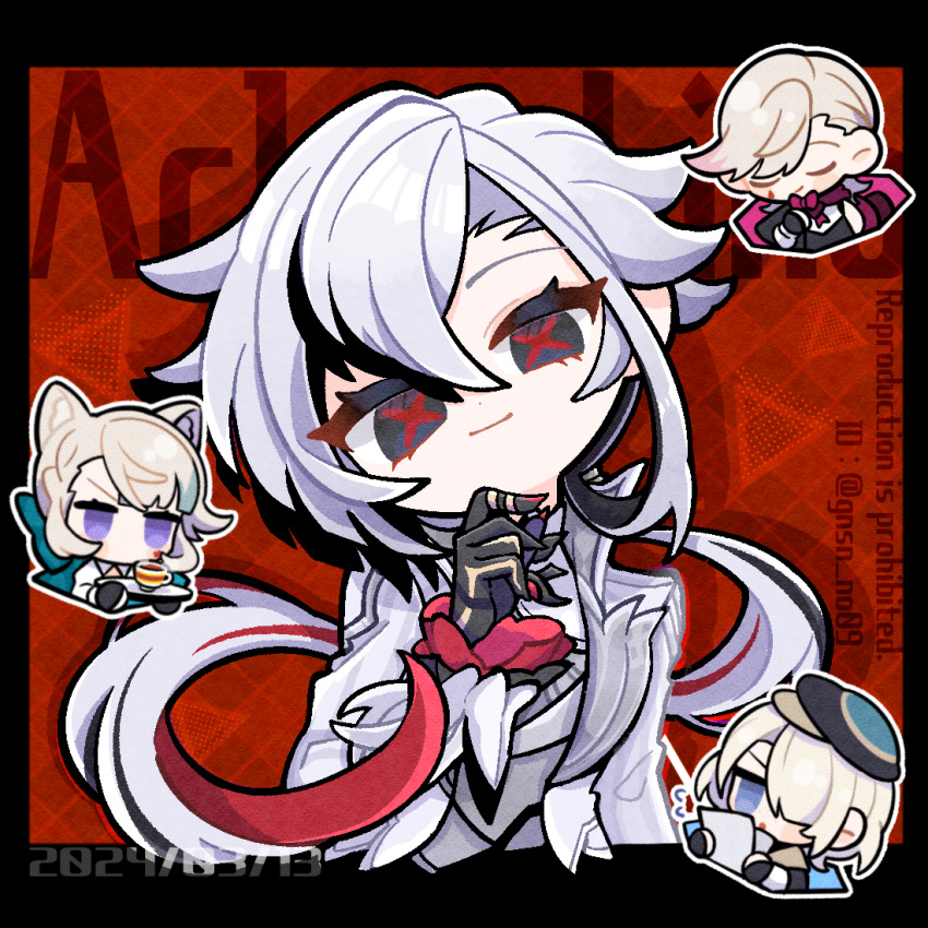 2boys, 2girls, animal_ears, arlecchino_(genshin_impact), black_eyes, black_hair, brother_and_sister, cat_ears