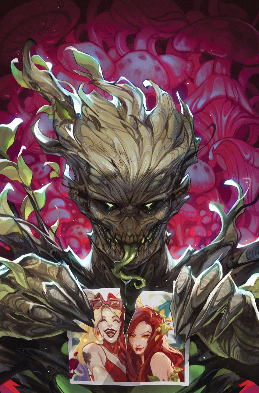 1boy, 2girls, anireal, bare_shoulders, blonde_hair, claws, closed_eyes, dc_comics
