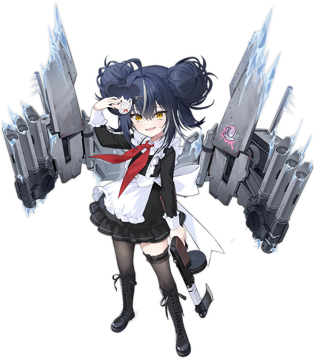 1girl, apron, asymmetrical_legwear, azur_lane, black_dress, black_footwear, black_pantyhose, black_skirt