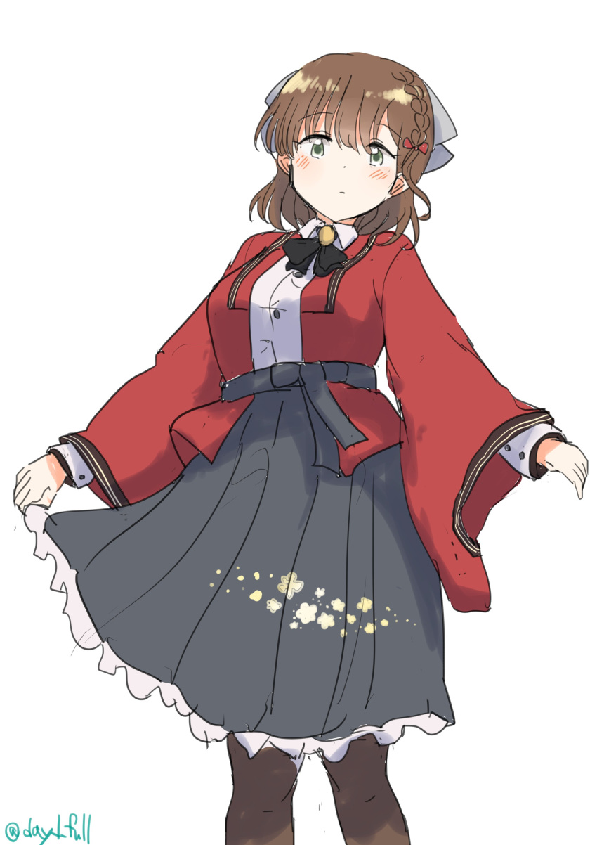 1girl, absurdres, asahi_(kancolle), black_hakama, braid, breasts, brown_hair, coat