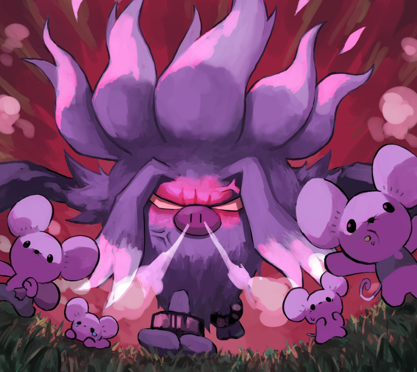anger_vein, angry, animal_focus, annihilape, commentary, eve_malus, fleeing, grey_fur