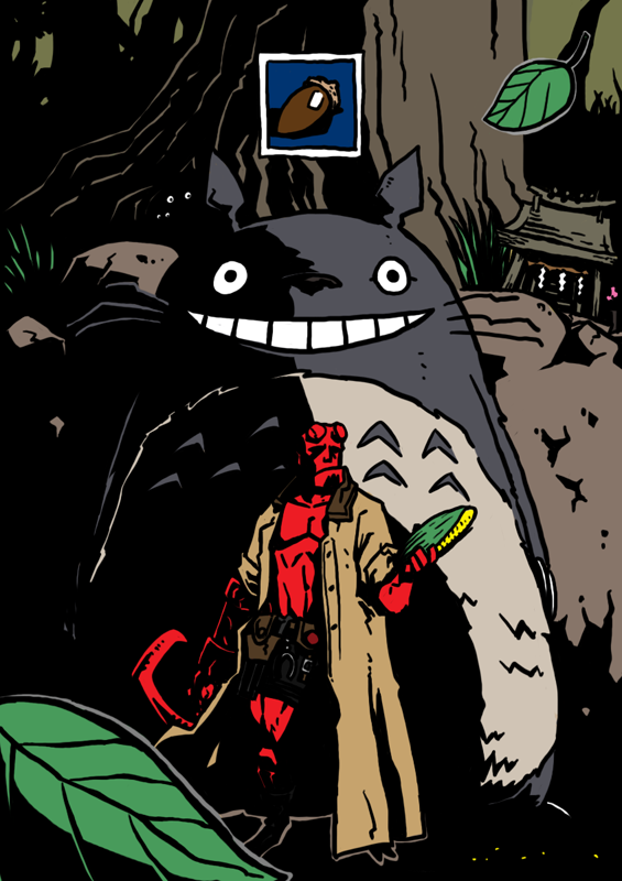 corn, crossover, forest, ghibli, grin, hellboy, hellboy_(comic), nature