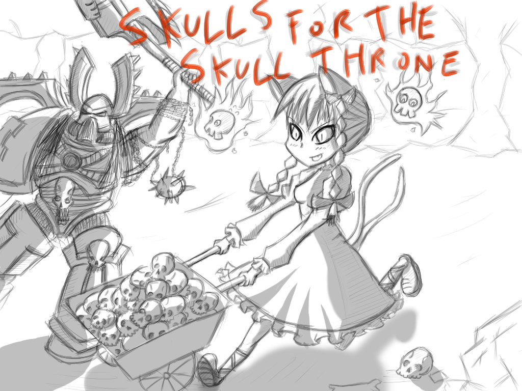 fire, kaenbyou_rin, kharn, khorne, skull, space_marine, touhou, warhammer_40k
