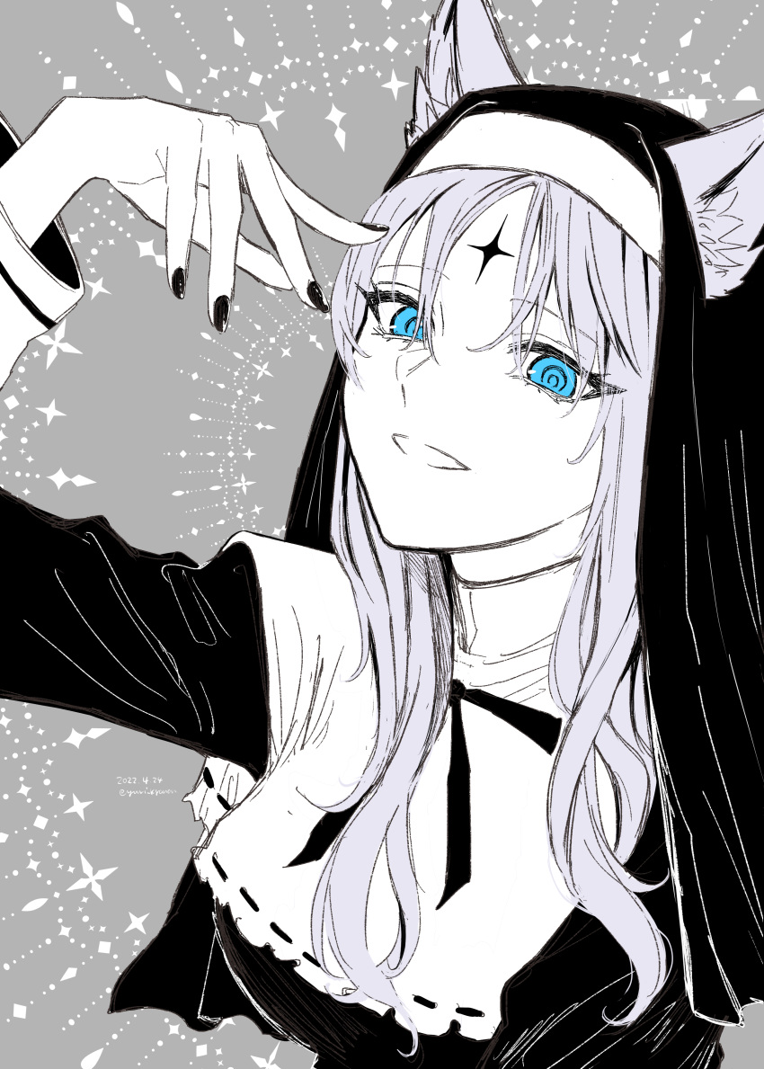 1girl, absurdres, animal_ear_fluff, animal_ears, blue_eyes, cat_ears, commentary_request, facial_mark