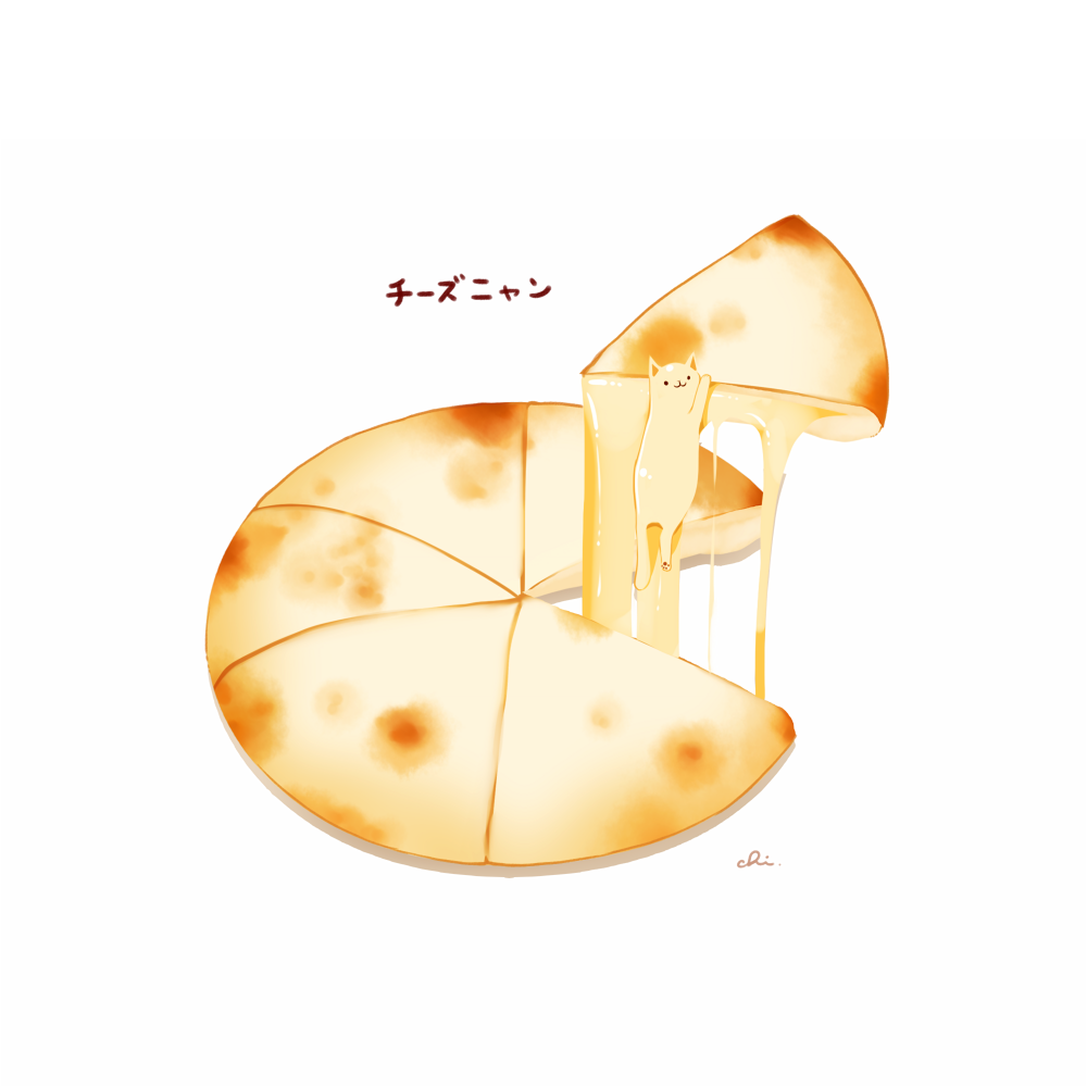 animal-themed_food, animal_focus, bread, cat, chai_(drawingchisanne), cheese, cheese_trail, food