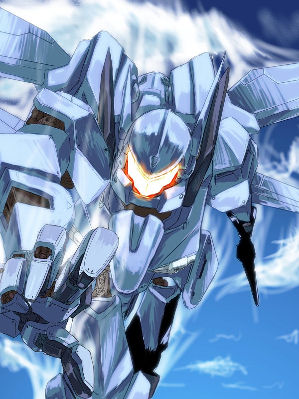 flag_custom, gundam, gundam_00, marupon, mecha, no_humans, reaching, sky