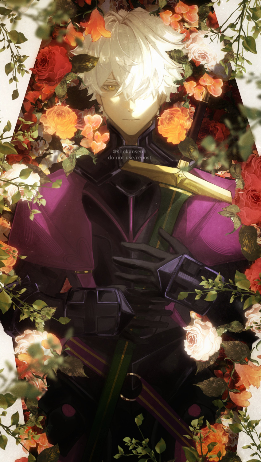 1boy, absurdres, armor, black_gloves, closed_mouth, commentary_request, expressionless, fate/grand_order