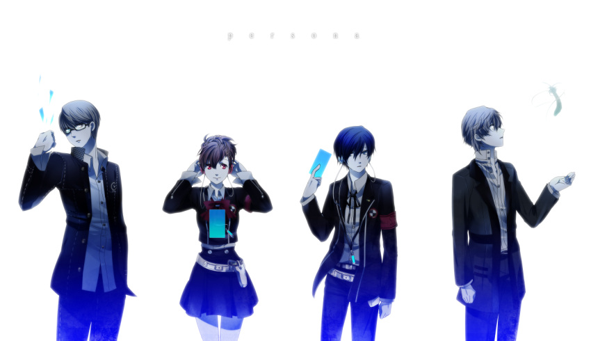 arisato_minato, brown_hair, female_protagonist_(persona_3), glasses, grey_hair, headphones, kanzato_shin, multiple_boys