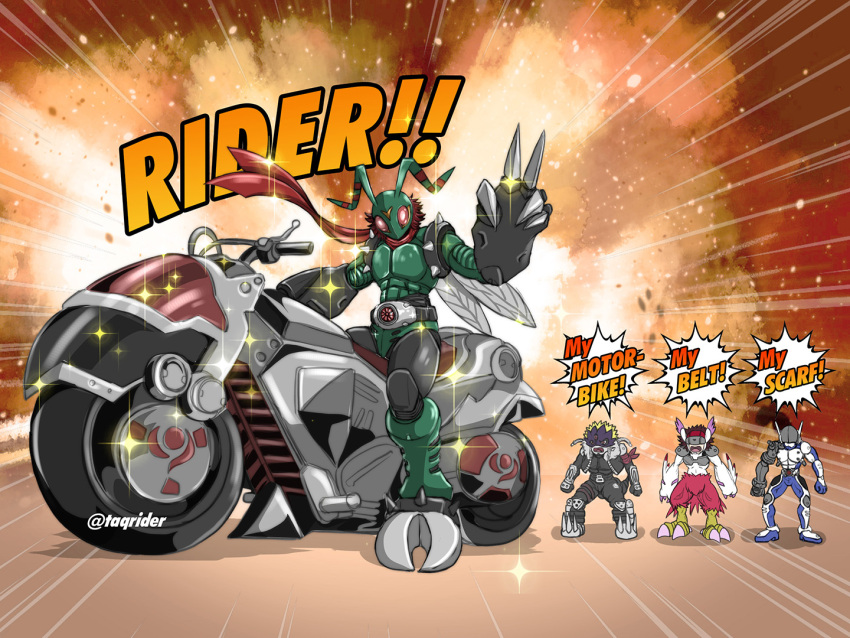 4boys, armor, bandana, bandana_around_arm, beelzebumon, behemoth_(digimon), belt_buckle, blonde_hair