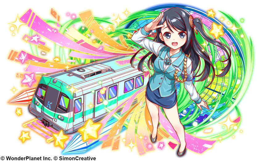 armband, black_hair, blue_eyes, blue_vest, blush, krt_girls, long_hair, long_sleeves
