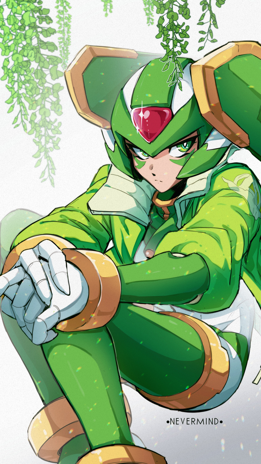 1boy, absurdres, alternate_costume, artist_name, crop_top, facial_mark, forehead_jewel, green_eyes