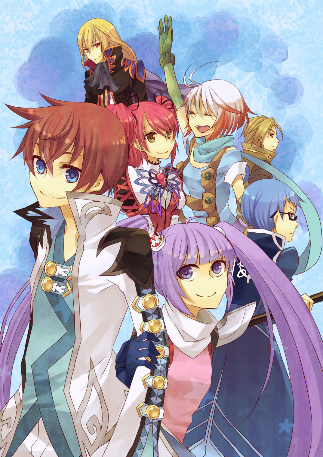 4boys, amarisu, arm_grab, asbel_lhant, bad_id, blonde_hair, blue_background, blue_eyes