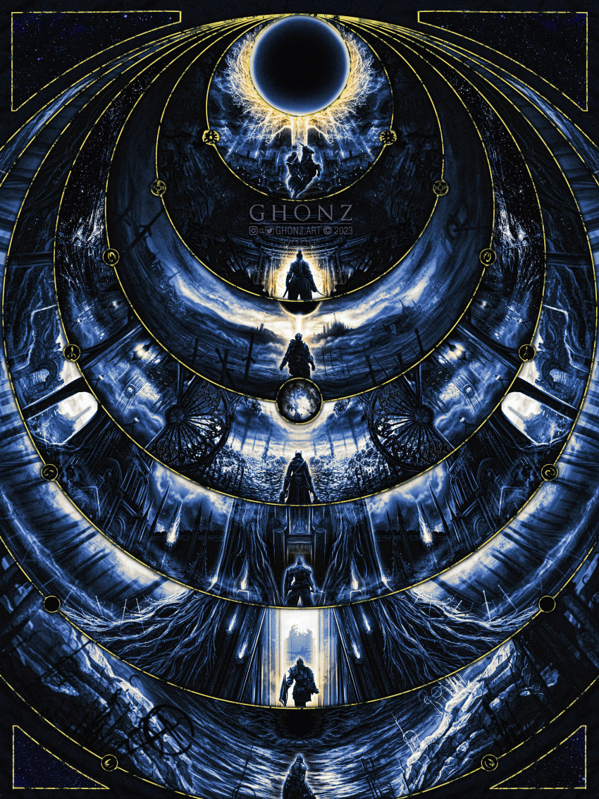 6+boys, absurdres, animal, architecture, armor, artist_name, ashen_one_(dark_souls_3), bearer_of_the_curse