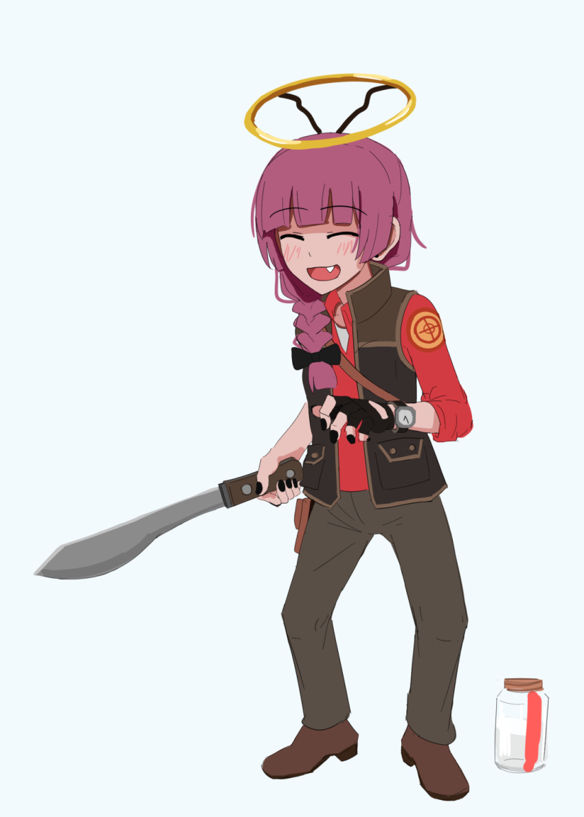 1girl, ^_^, black_gloves, black_nails, blunt_bangs, blush, bocchi_the_rock!, boots