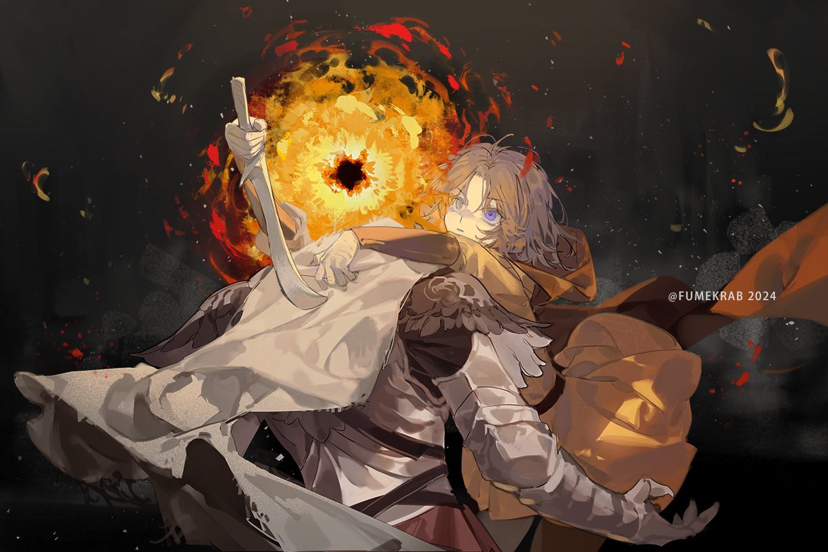 1boy, 1girl, armor, brown_cloak, brown_hair, cape, cloak, elden_ring