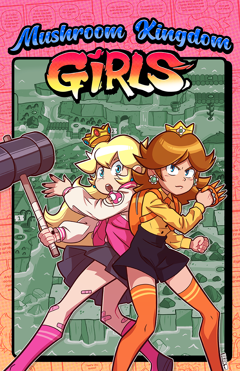 2girls, alternate_costume, back-to-back, backpack, bag, bandaid, bandaid_on_knee, bandaid_on_leg