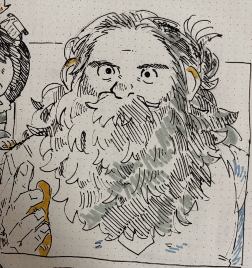 1boy, beard, beard_over_mouth, cropped_torso, dungeon_meshi, dwarf, facial_hair, hacci_kari