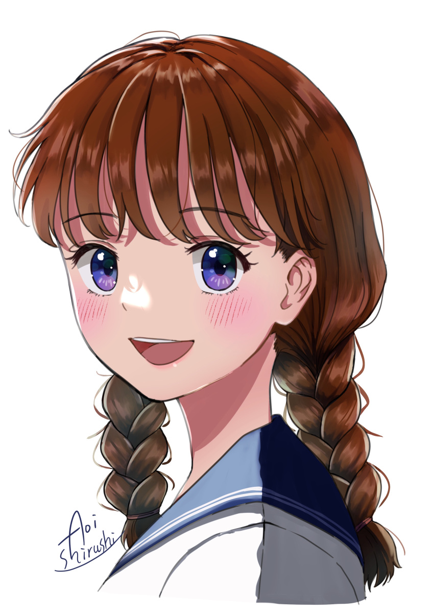 1girl, absurdres, blush, braid, brown_hair, commentary_request, french_braid, hair_between_eyes